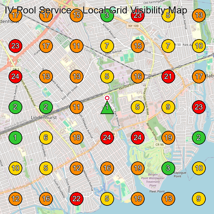 IV Pool Service Pool Cleaning Service GeoGrid ranking map for Lindenhurst NY